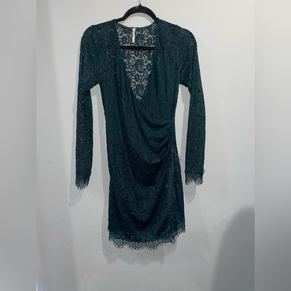 Free People Deep Teal Lace Long Sleeve Dress